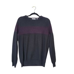 Calvin Klein Mens Merino Wool Blend Sweater L Black Purple Grandpa Office Casual